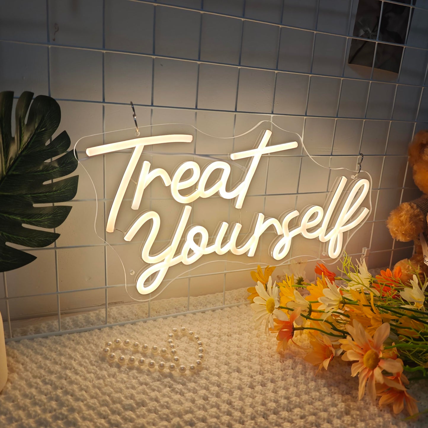 Treat Yourself LED Neon Sign for Wall Decor Bedroom Wedding Birthday Aesthetic USB Neon Light Signs(16in)