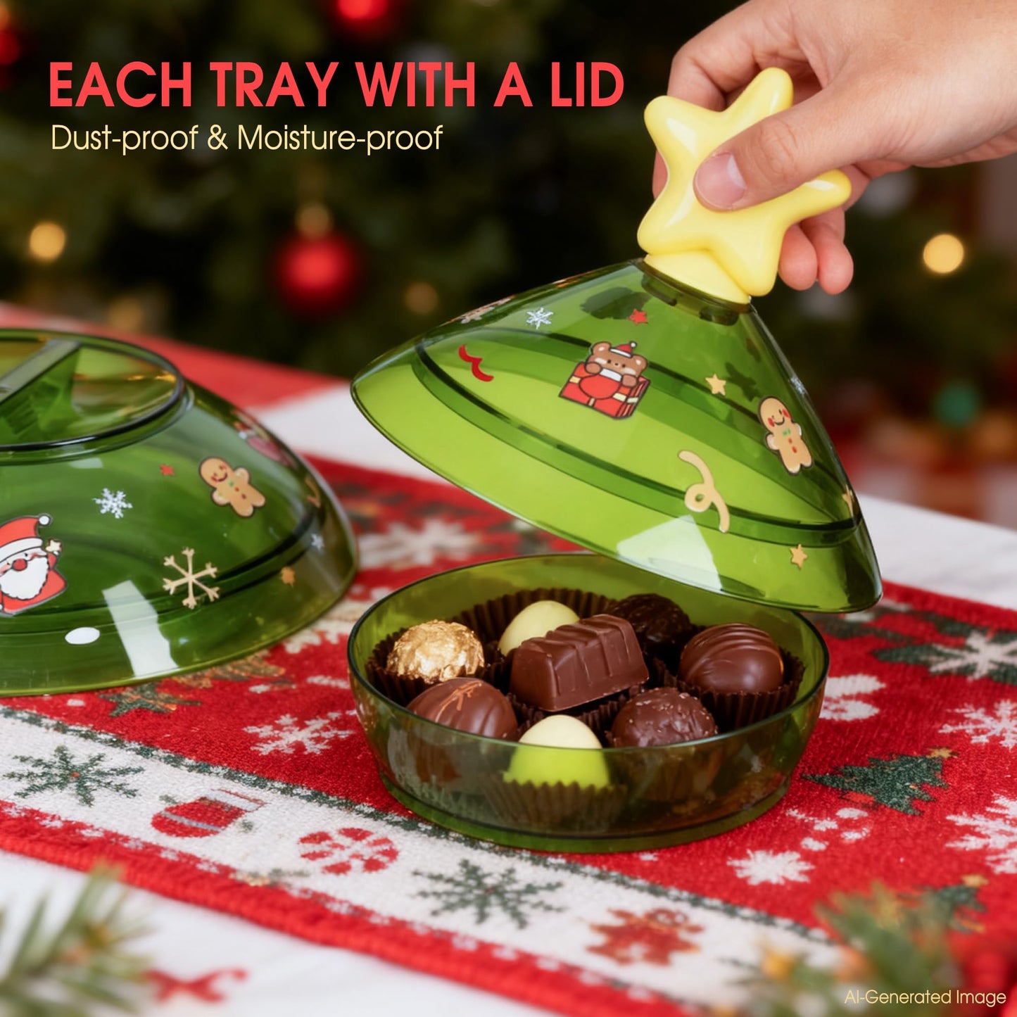 IVYROLL Christmas Candy Dish with Lid, Candy Platter Dish Serving Snack Box Container Decorative Plates for Xmas Holiday Party
