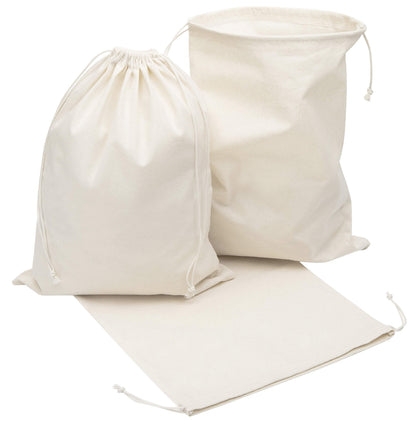 100 Percent Cotton Muslin Drawstring Bags For Shoes Storage Pantry Gifts (12 x 16 inch - 6 pack, Beige)