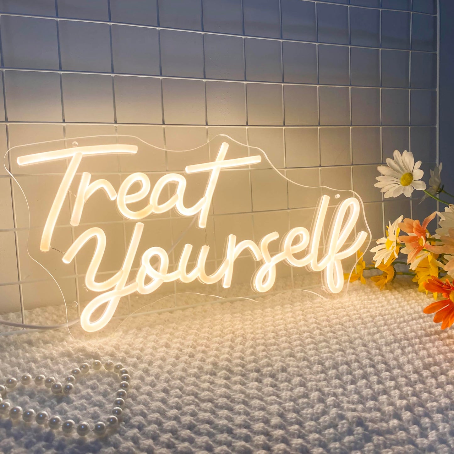 Treat Yourself LED Neon Sign for Wall Decor Bedroom Wedding Birthday Aesthetic USB Neon Light Signs(16in)