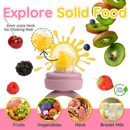 LittlesJoy Silicone Baby Fruit Feeder & Freezer Tray Set, Baby Breast Milk Popsicle Mold for purees, Baby Teething Relief for Toddler BPA Free for 3 Month+, Additional Silicone Pouches (Dusty Lilac)