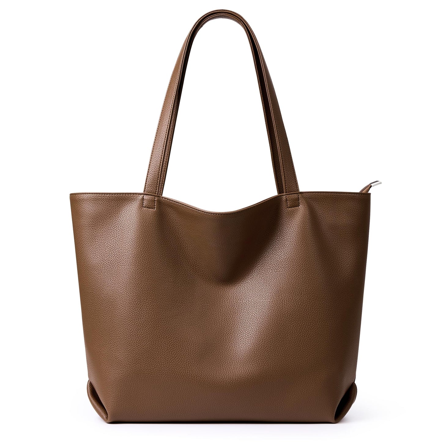 WLLWOO Soft Vegan Leather Tote Bag for Women Large Casual Hobo Handbags Zipper Shoulder Work Daily Weekender Travel Purse, Coffee