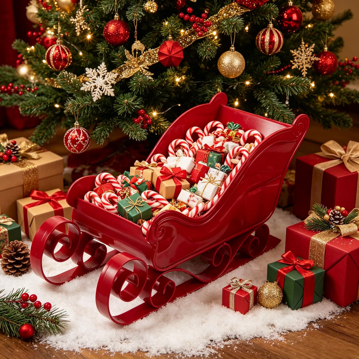 Christmas Sleigh Decor, Mini Sled Ornament Xmas Candy Tray Platter Dish Classic Sleigh for Holiday Outdoor Tabletop Sleighs