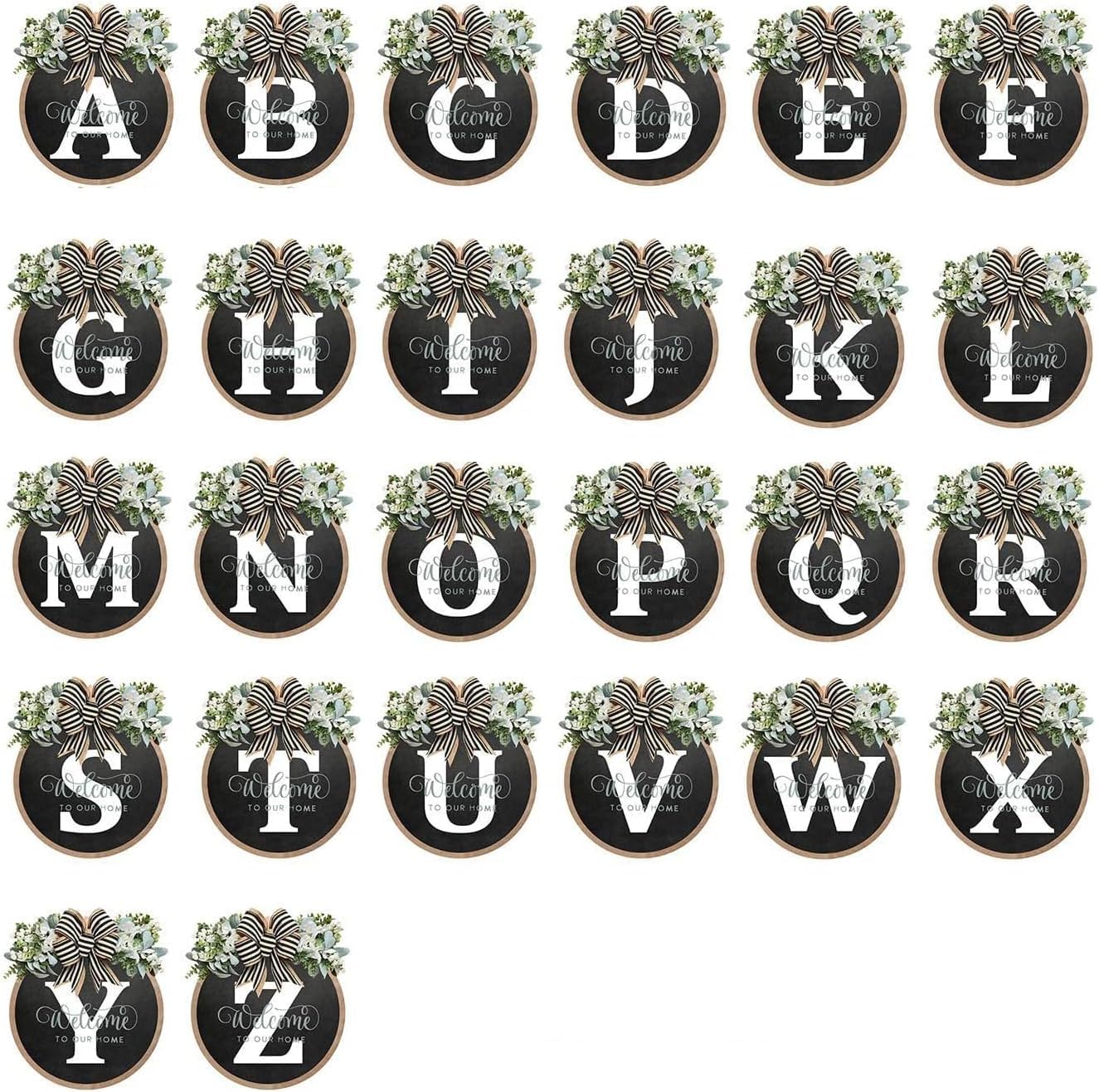 Last Name All Year Round Front Door Garland, Rustic Round Wood Wreaths wall Hanging Outdoor, Farmhouse, Porch, for Spring Summer Fall All Seasons Holiday Halloween Christmas (F)