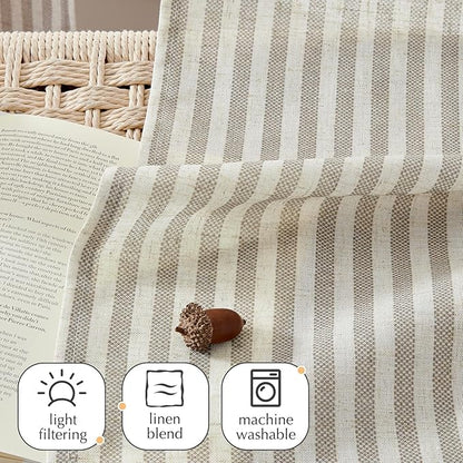 jinchan Striped Linen Kitchen Curtains 54 Inches Short Curtains Farmhouse Modern Cafe Style Window Treatments Airy Light Filtering Rod Pocket for Living Room Bathroom 2 Panels Taupe Grey