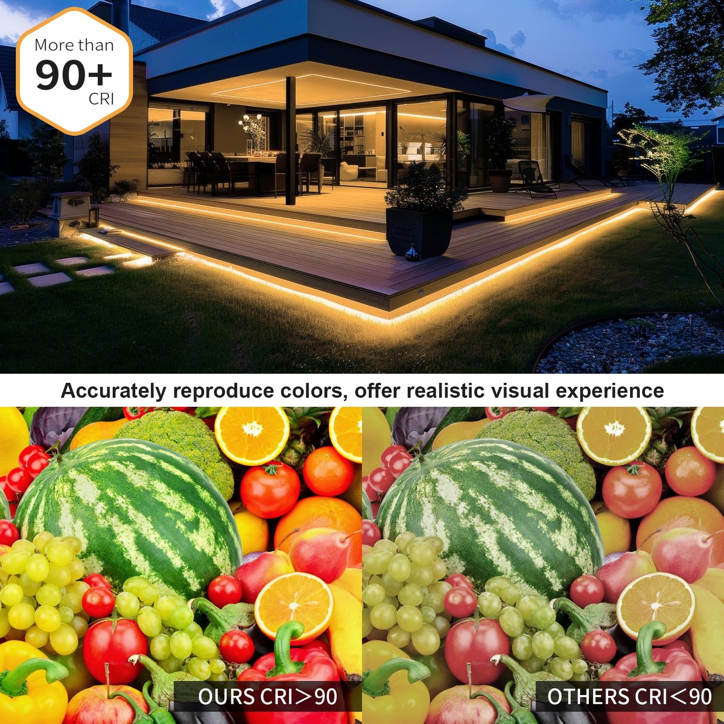 BUNACET 100ft COB Outdoor LED Strip IP67 Waterproof, 3000K Warm Whit DC24V Flexible LED Rope Strips with Remote & App Control Dimmable, DIY Lighting for Indoor, Outdoor, Garden, Patio（2 Rolls）