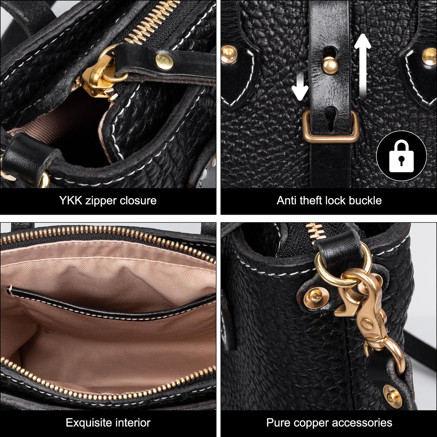 une diffe Genuine Leather Cross Body Bag, Full Grain Buffalo Leather, Handmade Bucket Bag with Adjustable Strap and Zipper, Vintahe Handbag for Women