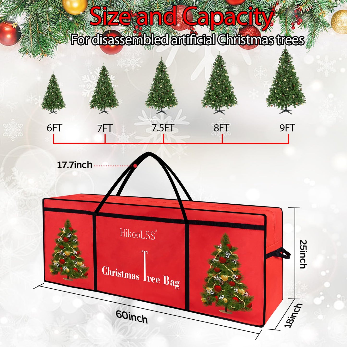 HikooLSS Christmas Tree Bags Storage 7.5 Ft Christmas Tree Storage Bag