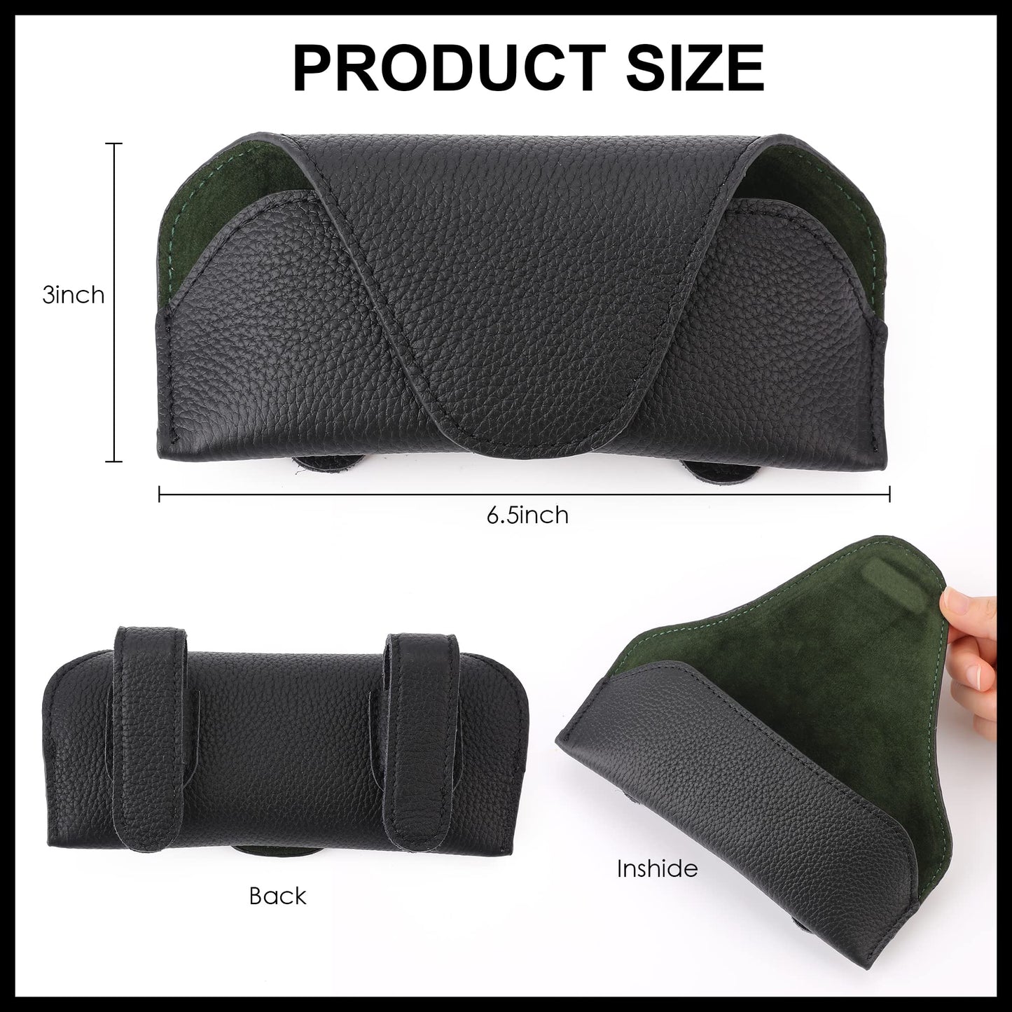 KEVANCHO Magnetic Sunglass Holder for Car Visor Clip, Leather Car Glasses Holder, Visor Accessories Eyeglasses Holder Glasses Storage Case (01-Black)