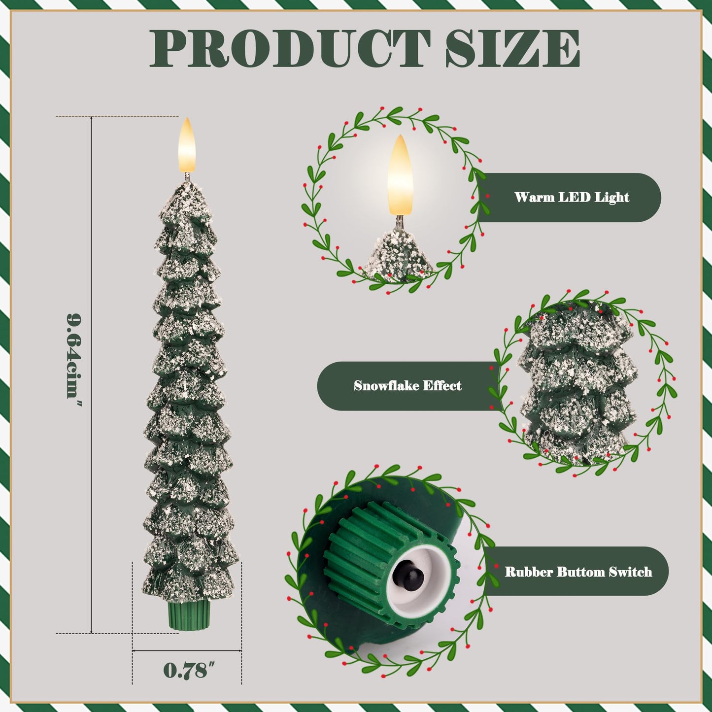 Christmas Tree Flameless Taper Candles with Remote 3 Packs, Battery Operated Real Wax LED Candlesticks with 3D Flickering Flame, Perfect for Holiday, Christmas and Home Decor, Green with Snowflake