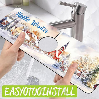Chrismas Sink Faucet Absorbing Mat Hello Winter Sink Splash Guard Drying Mat