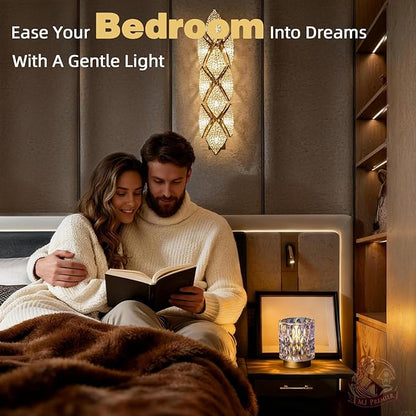 Battery Operated Table Lamps Timer, Mini Crystal Lamp for Area No Plug, Cordless Lamp with LED Bulb for Power Outage, Decorative Lamps for Tabletop/Corner/Entryway/Stairway/Bathroom/Fireplace (PEARL)