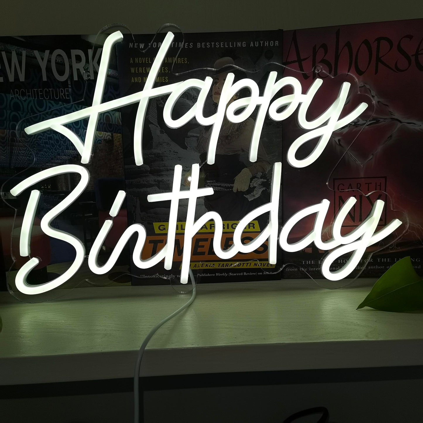 Dimmable and Reusable Neon Happy Birthday Sign for Birthday Party Wall Decoration,LED USB Happy Birthday Light up Neon Sign for Backdrop All Birthday Party Decoration, Cool White16.5x11in