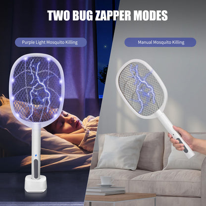 Lulu Home 2-in-1 Electric Bug Zapper Racket, 2 Pack 3000V High Voltage LED Lighted Handheld Mosquito Swatter with 3 Layer Safety Mesh, USB Charging Portable Fly Killer Racquet