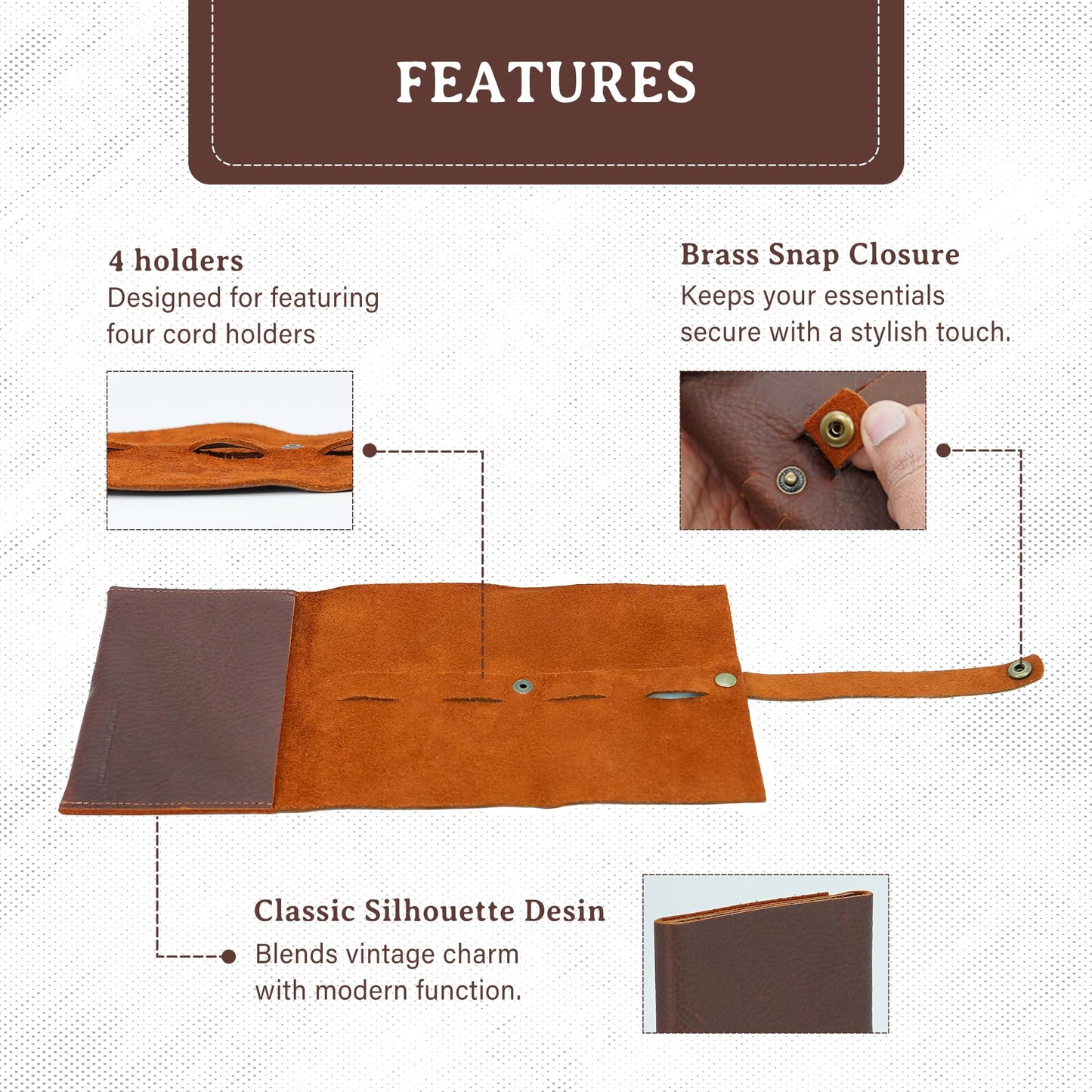 ROGUE WALLET Handcrafted Genuine Leather Tech Organizer - Spacious Phone Cord Organizer, Wide Storage Pockets - Durable & Easy to Maintain Cable Storage Bag for Everyday Use (Brown)