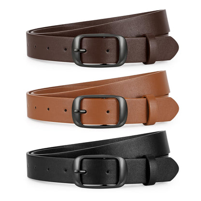 JASGOOD 3 Pack Women Belts for Jeans Pants Fashion Leather Waist Belt for Women with Gun Buckle, Black+Brown+Coffee