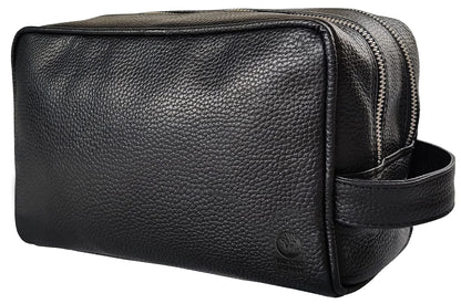 RUSTIC TOWN Full Grain Leather Travel Toiletry Bag - Cosmetic Makeup Kit Organizer (Medium, Black)