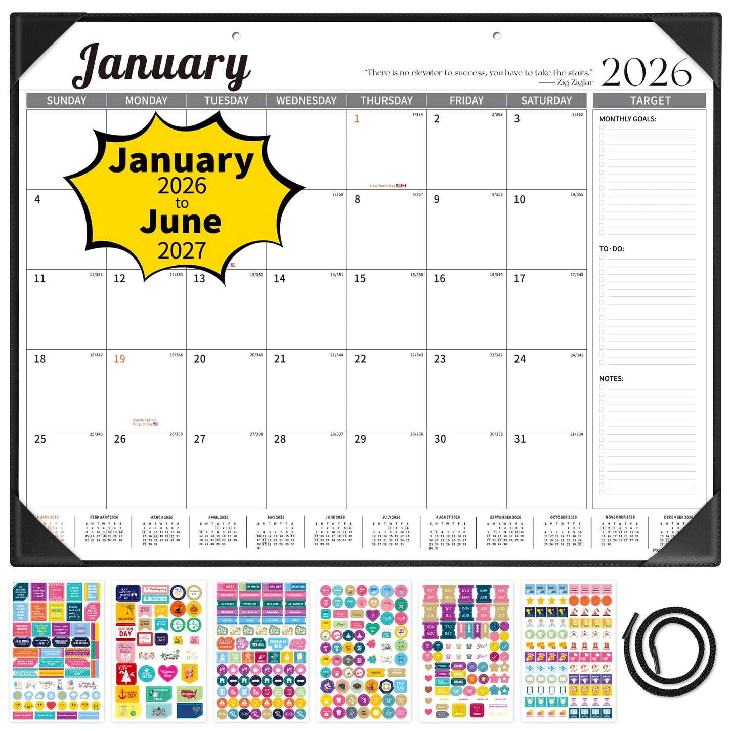 Ospelelf Large Desk Calendar 2026-2027 with PU Leather Pad, 18 Months Planner Pad from January 2026 - June 2027, 22" x 17" Wall Calendar with Protective Cover for Home or Office, Black