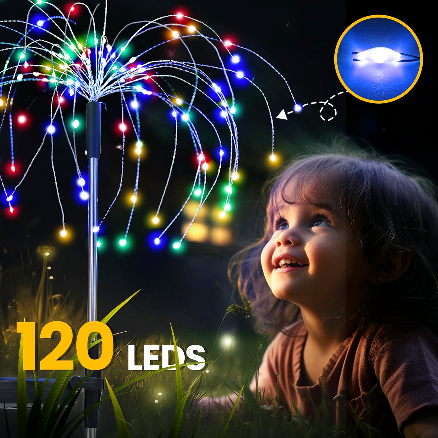 GIGALUMI Garden Decor Outdoor Lights 120LED 8Pack, Solar Garden Lights Outside Fairy Firework Decorative,Solar Powered for Yard Pathway Flowerbed Planter Balcony Patio 4th of July Decor (Multicolar