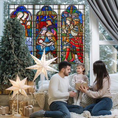 Spiareal Christmas Window Clings Nativity Decorations Reusable Non Adhesive Sticker Vinyl Religious Holiday and Door Decor Decals for Home Xmas (46.06 x 59.06 Inch)