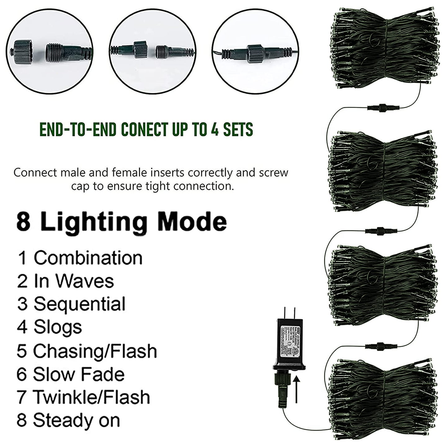 TW SHINE Warm White Christmas Lights, Total 400 LED 132FT Outdoor Christmas Lights Plug in with 8 Modes, Waterproof Light Outdoor Green Wire, Indoor Xmas Decoration for Party Yard House Decor