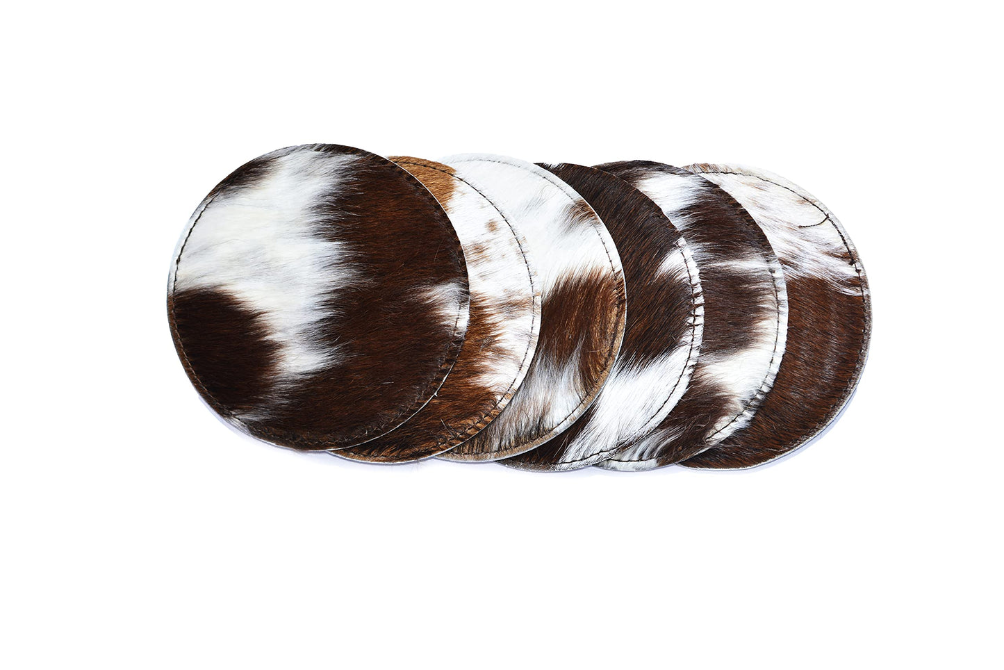 NGF Cowhide Coaster Set of 6 pcs Natural Cowhide Drink Coasters Hair On Round Coasters Leather Tea Cup Coasters Home Decor & Home Living Ideas Multicolor 4.5 x 4.5 x 0.5 inches
