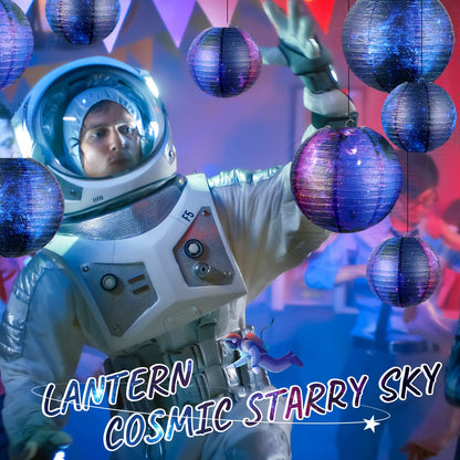 10 Pieces Galaxy Print Paper Lanterns Chinese Japanese Space Themed Hanging Paper Lanterns Galaxy Themed Party Supplies Ceiling Decor for Home Birthday Party Decor(8 Inch/ 6 Inch)