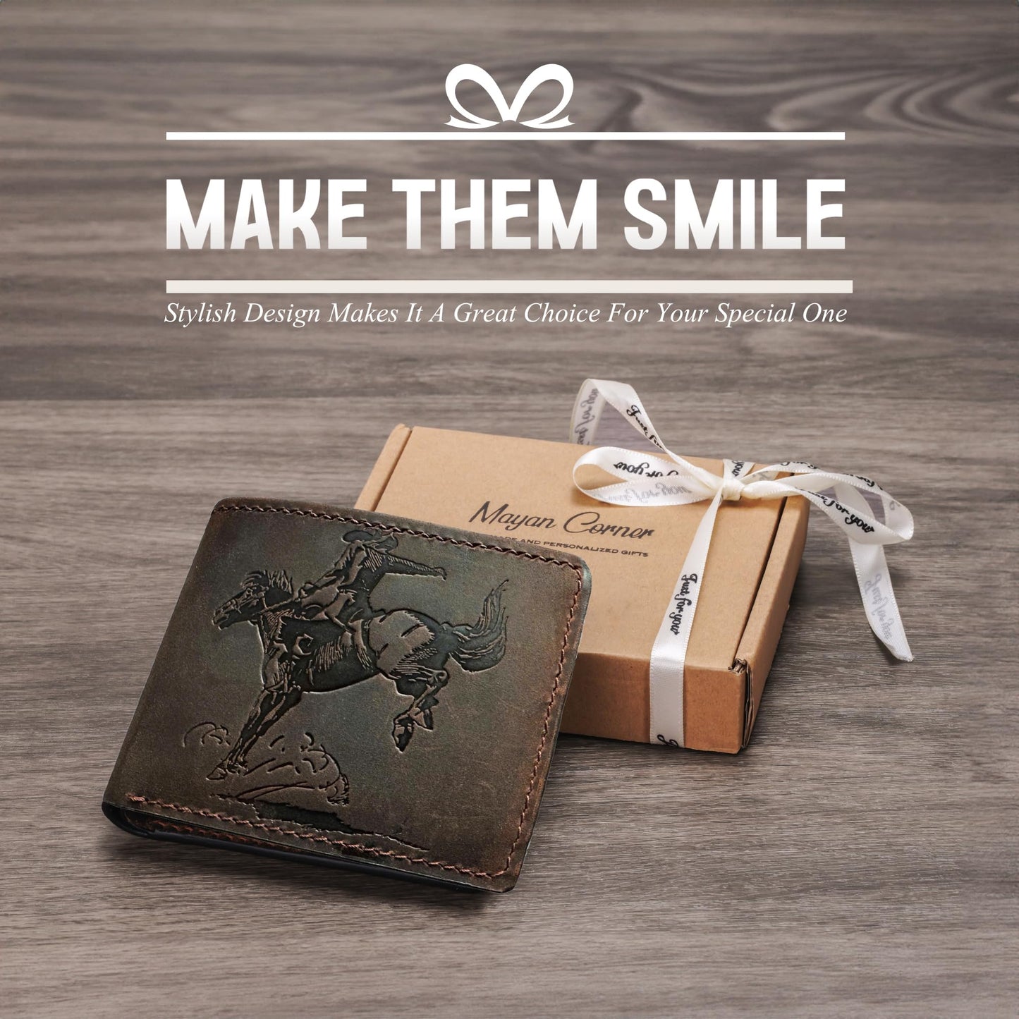 Mayan Corner - Authentical leather handcrafted wallet, distressed bifold wallet, classic gift for dad - Cowboy