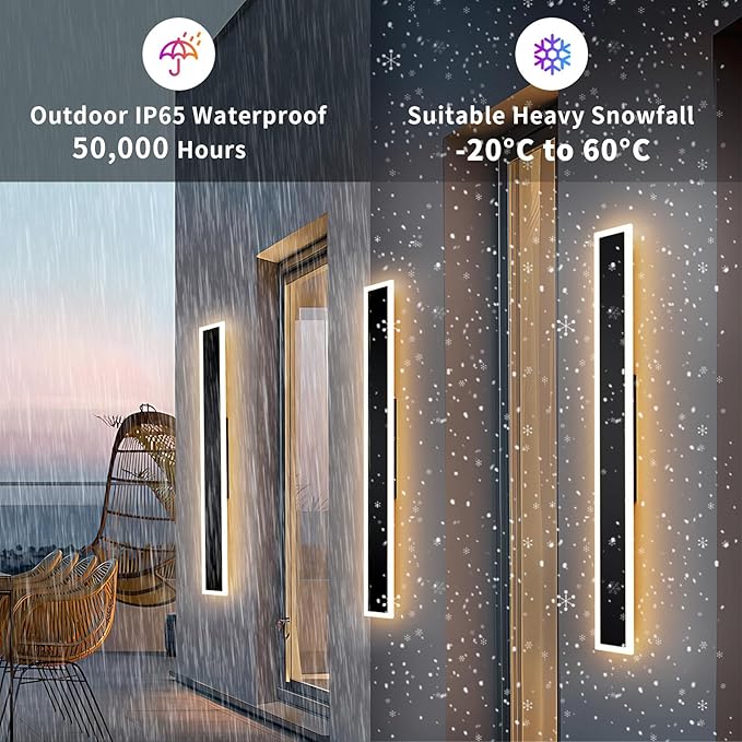 2 Pcs Modern Outdoor Wall Lights 57.5inch Dimmable 3000K-6000K with Remote Control Waterproof IP65 Exterior Long Wall Sconce for House Garage Patio