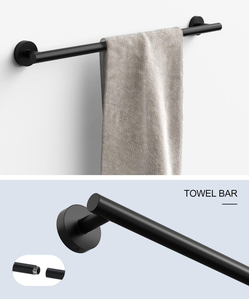 Matte Black Bathroom Hardware Accessories Set 5 Pcs SUS304 Stainless Steel Towel Rack and Toilet Paper Holder Set 26 Inch Towel Bar Set Wall Mounted by HOMEMYSTIQUE