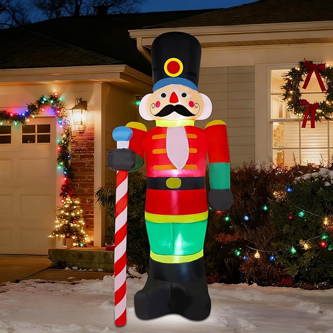 yofit 8 FT Christmas Inflatable Nutcracker Soldier Outdoor Decorations, Blow Up Decorations Santa Soldier with LED Lights for Yard Lawn Garden Holiday Party