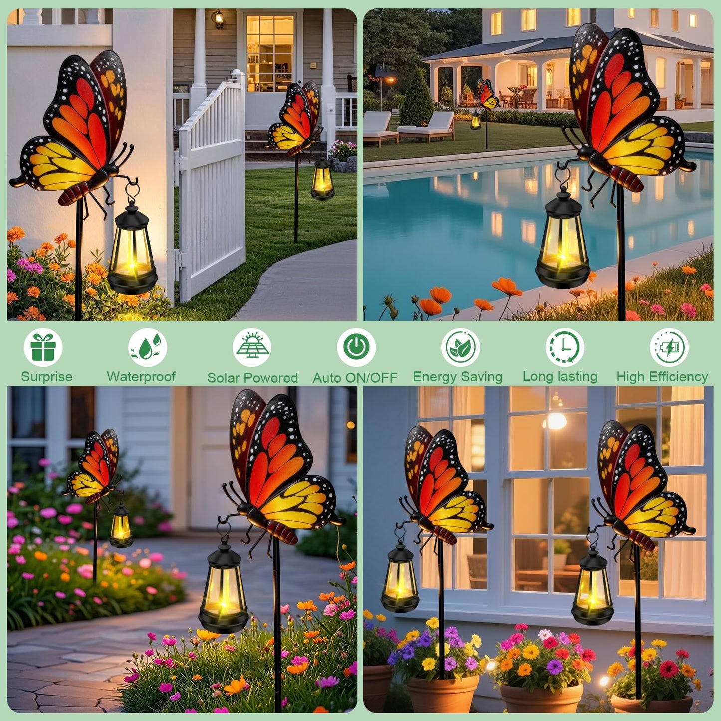 Solar Lights Outdoor Waterproof Butterfly Garden Decor,32.28in Garden Butterfly Stakes with Solar Lights,Birthday Gifts for Women Mom,Metal Decorative Lights for Yard Art Outside Patio Porch Lawn