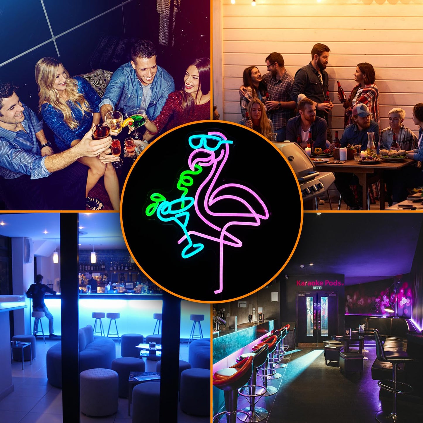 Flamingos Drink Neon Sign LED Cocktail Light Up Sign for Wall Decor Dimmable USB Powered Animal Neon Light for Living Room Kids Room Bar Art Wall Decor （16.7 * 12.8In）