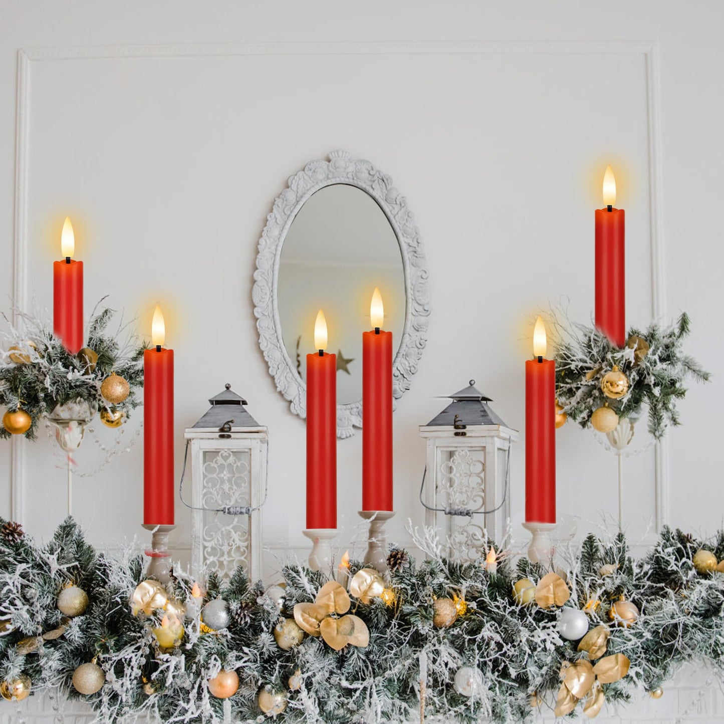 AFINETH Red Flameless Candles with Remote, Short Christmas Taper Candles Battery Operated, 6 Inch Flickering Flameless Candlesticks for Winter Home Holiday Xmas Decor, 6 Pack