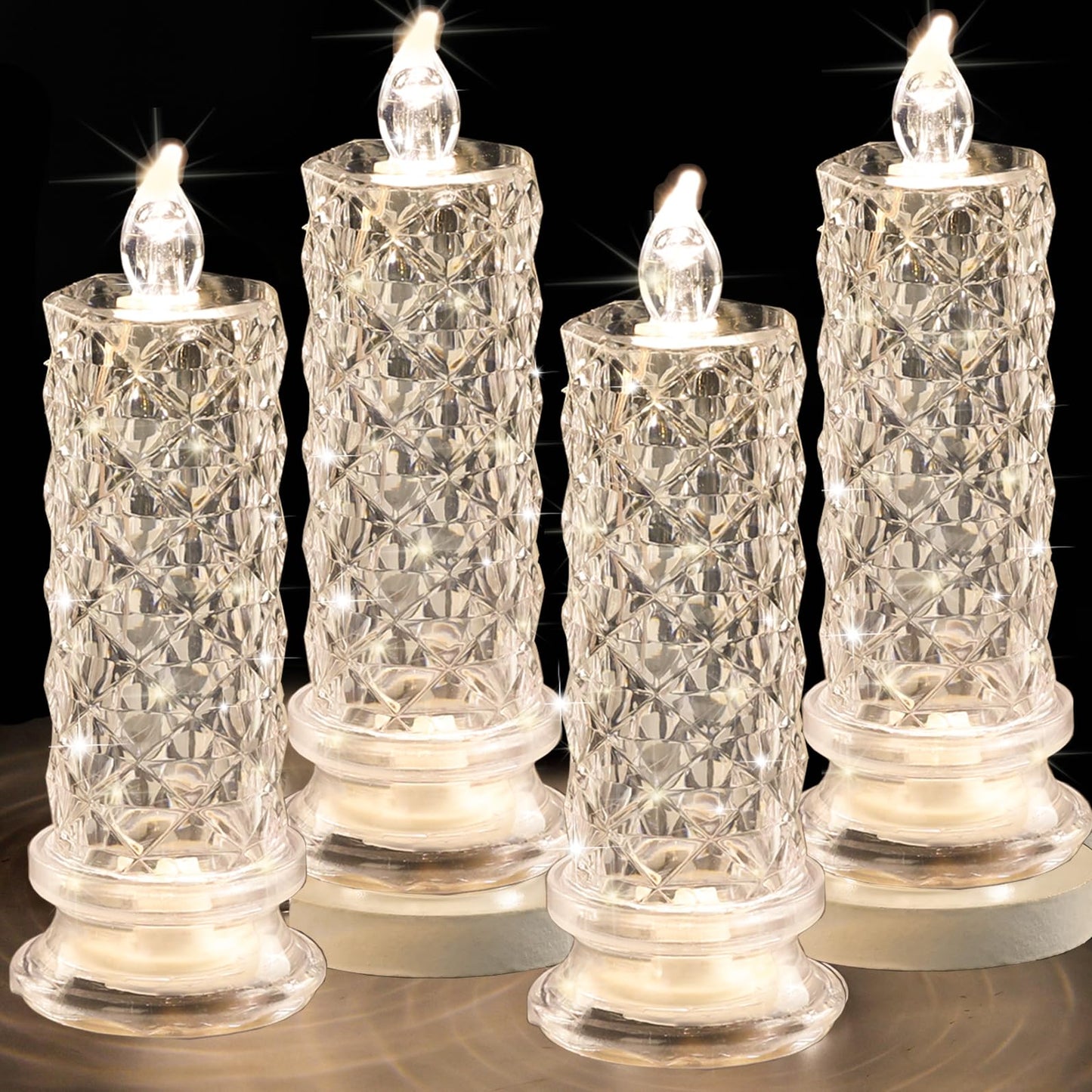 SupBri Rose Shadow LED Flameless Candles, 4PCS Romantic Battery Operated Candles Led Pillar Candles for Valentines Proposal Anniversary Wedding Christmas Decorations(White, D 2.5" x H 7.2")