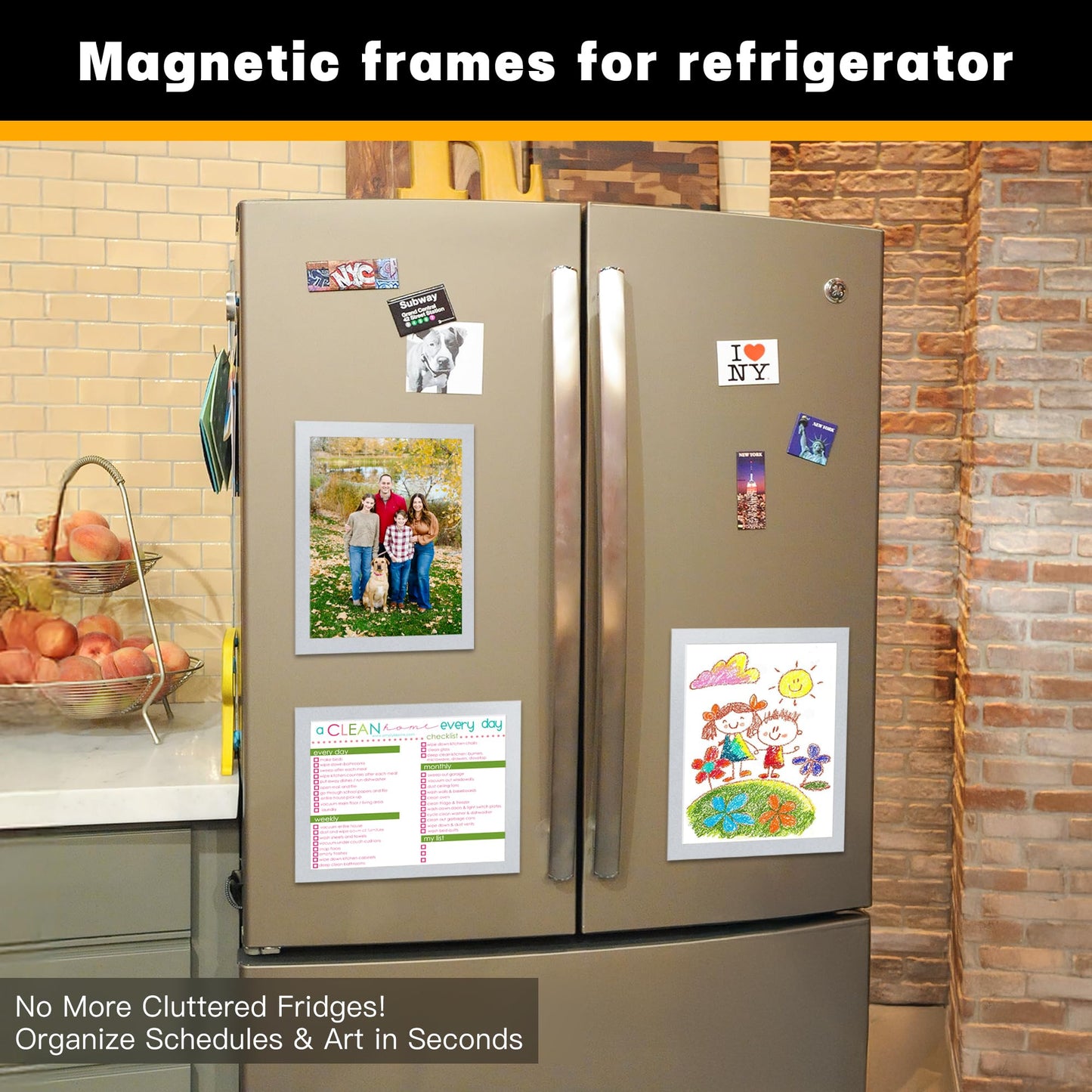 VAIIGO 10Packs Magnetic Frames for Refrigerator & Metal Surfaces - 8.5x11 Magnetic Sign Holder - File/Paper/Document Holder with Photo/Picture/Poster Frame for Commercial/Home Use (Silver)