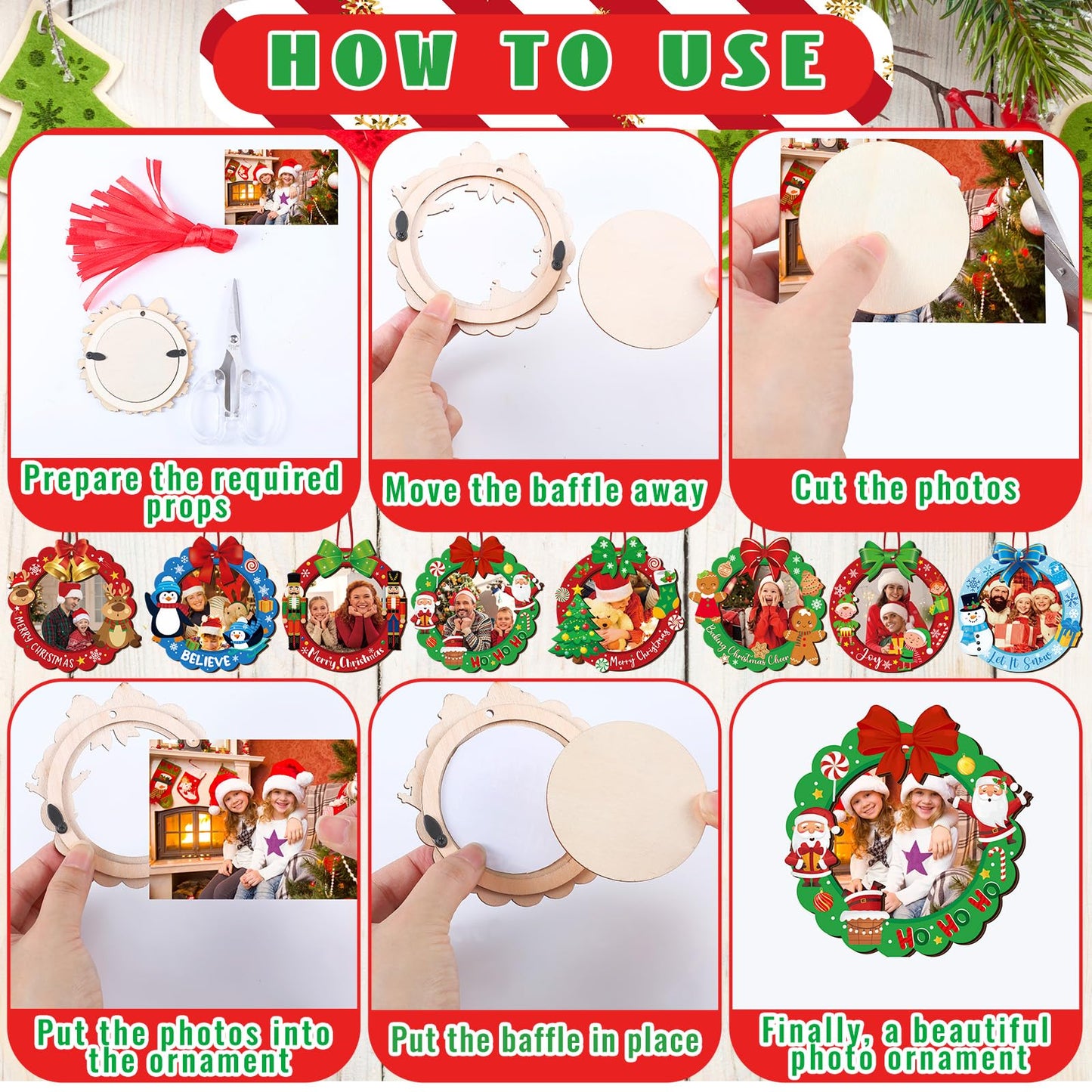 Yalikop 16 Pcs Christmas Photo Frame Ornaments Wooden Nutcrackers Santa Snowman Snowflake Picture Frame Tree Decoration DIY Photo Keepsakes for Xmas Party Decorations Winter (Cute)