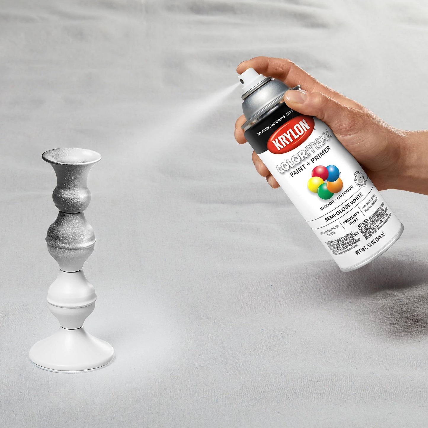 Krylon K05580007 COLORmaxx Spray Paint and Primer for Indoor/Outdoor Use, Semi-Gloss White, 12 Ounce (Pack of 1)
