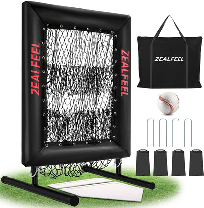 ZEALFEEL Baseball Pitching Net Pro, 9 Hole Pitching Target with Strike Zone Target, 5 Height Adjustable, Portable Easy Setup Trainer Net for Baseball & Softball with Ball, Home Plate & Pitching Rubber