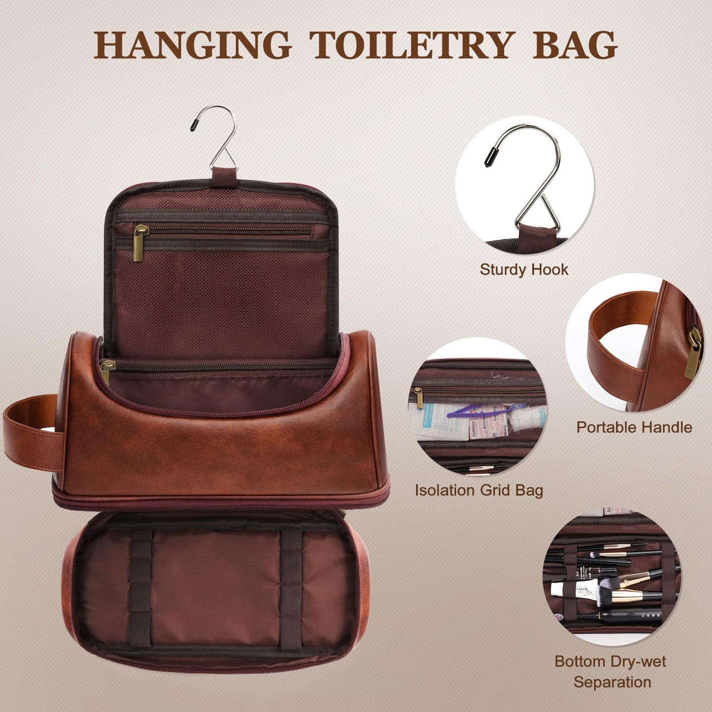 Personalized Gifts Travel Toiletry Bag for Men, Customized Laser- Engraved Mens Birthday Gift PU Leather Waterproof Bathroom Shaving Bag, Unique Anniversary Present for Husband Boyfriend Partner,D