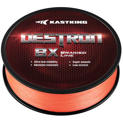 KastKing Destron Braided Fishing Line, Orange, 8 Stands, 10LB, 150Yds