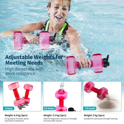 Water Weights for Pool Exercise Set of 2, Aquatic Exercise Dumbbells with Non-slip Handle, PE Materials Water Dumbbell Aerobics for Water Aerobics Weight Loss (Pink)
