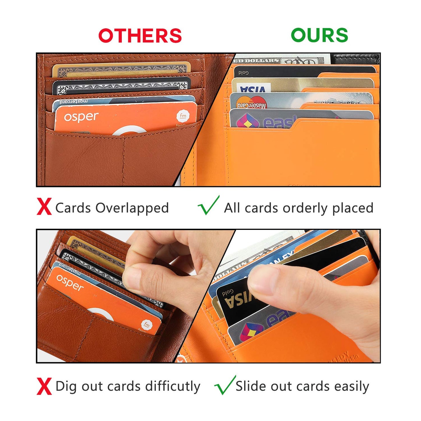 COZSEDY Calfskin Slim Wallets For Men RFID Blocking Leather Minimalist Front Pocket Mens Bifold Wallet Easy Access Ladder Card Slots (Black)