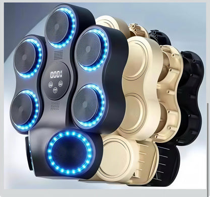 Music Boxing Machine with Gloves, Wall Mounted Punching Trainer with LED Light Up Targets, Bluetooth Rhythm Reaction Training Pad, 11 Modes & 9 Speeds for Adults & Kids Home Fitness & Stress Relief