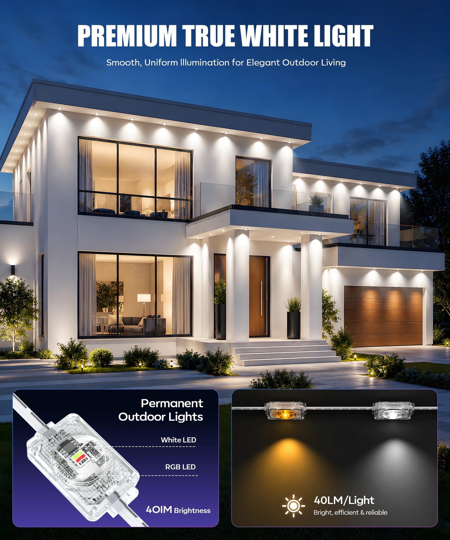 POOFZY Permanent Outdoor Lights 150FT, RGBIC Smart Outdoor Lights for House, App & Voice Control, Waterproof Outdoor Eave Lights for Christmas Holiday Patio Yard Decor