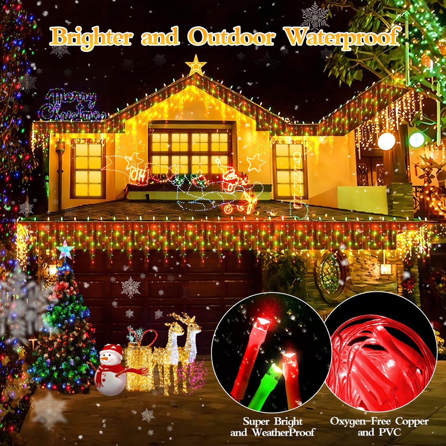 480 LED 49FT Christmas Lights Plug in 8 Modes with Timer Dimmable Christmas Decorations Outdoor Waterproof Indoor Curtain String Lights for Roof Porch Garden Holiday Wedding Party Decor Red + Green