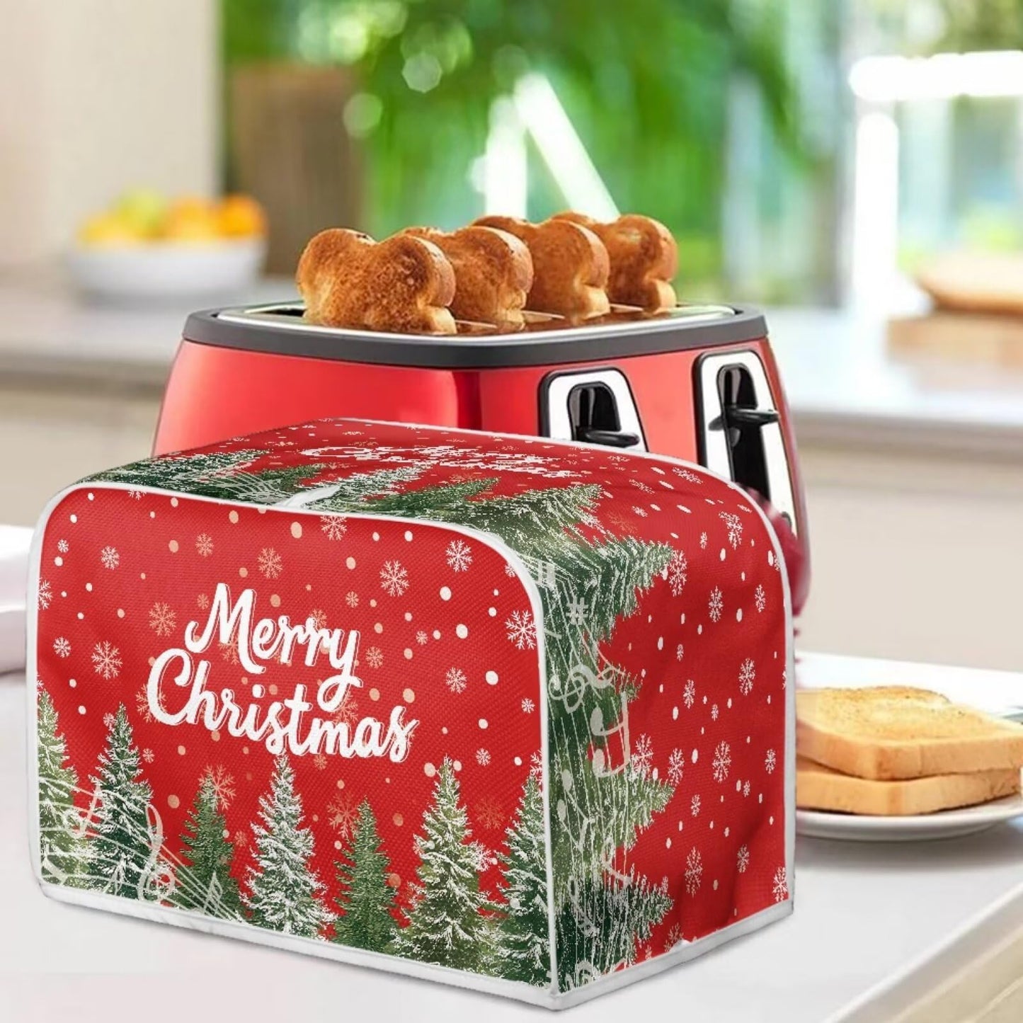 ASQVTIFE Christmas Tree Toaster Oven Cover for 4 Slice Christmas Kitchen Decor Christmas Tree Toaster Oven Cover Fits for Most Standard 4 Slice Toasters Kitchen Food Dust Covers
