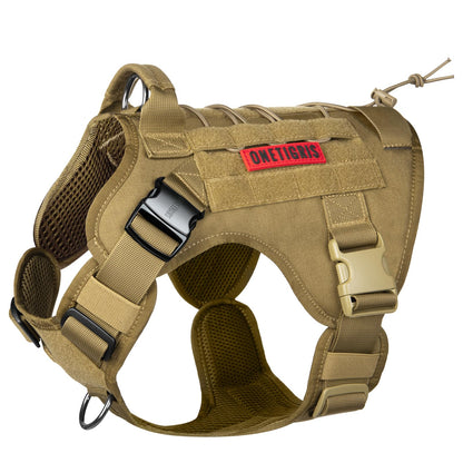 OneTigris Tactical Dog Harness Vest with Handle, Military Dog Harness for Large Medium Dogs,FIRE Watcher 2.0 No-Pull Service Dog Vest,Adjustable Dog Vest Harness for Walking Hiking Training(XL,Brown)