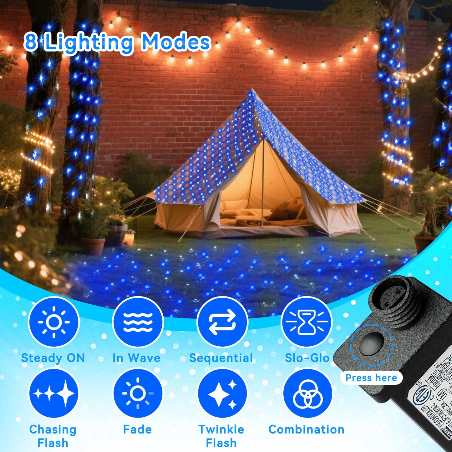 LitHome 21FT x 5FT Christmas Net Lights Outdoor Mesh Lights, 360 LED Christmas Blue Net Light for Bushes Connectable, 8 Modes Giant Mesh Light Waterproof Green Wire for 4th of July Tree Garden Decor