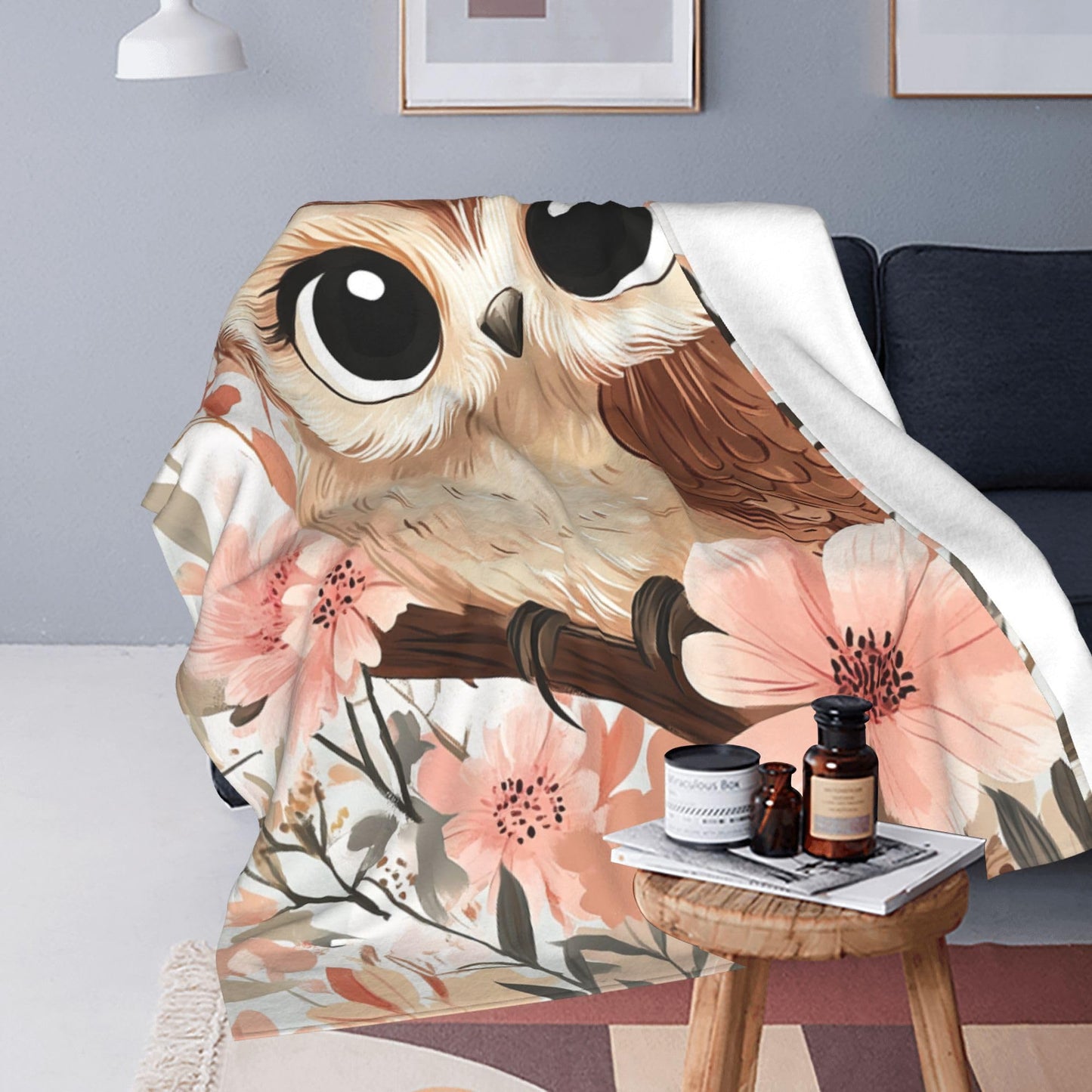 Owl Blanket Cute Animal Floral Fleece Owls Throw Blanket Super Soft Warm Cozy Fuzzy Plush Owl Blanket Gifts for Men Women Girls Boys Kids Teens Room Decor 40"X50"